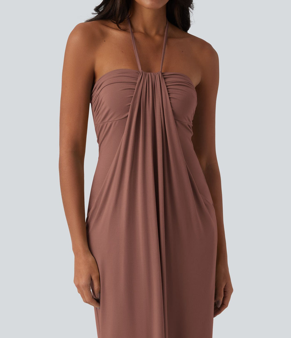 Robe longue dos nu col licou avec nœud et poches