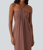 Robe longue dos nu col licou avec nœud et poches