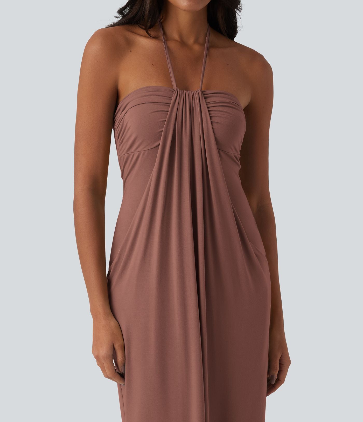 Robe longue dos nu col licou avec nœud et poches