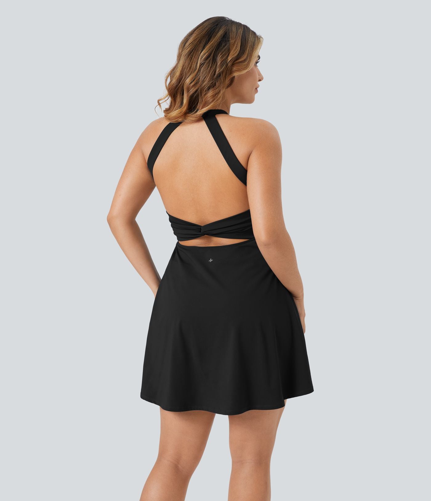 Robe longue de danse évasée à dos ouvert avec torsade grandes tailles et short intégré - Édition Easy Peasy