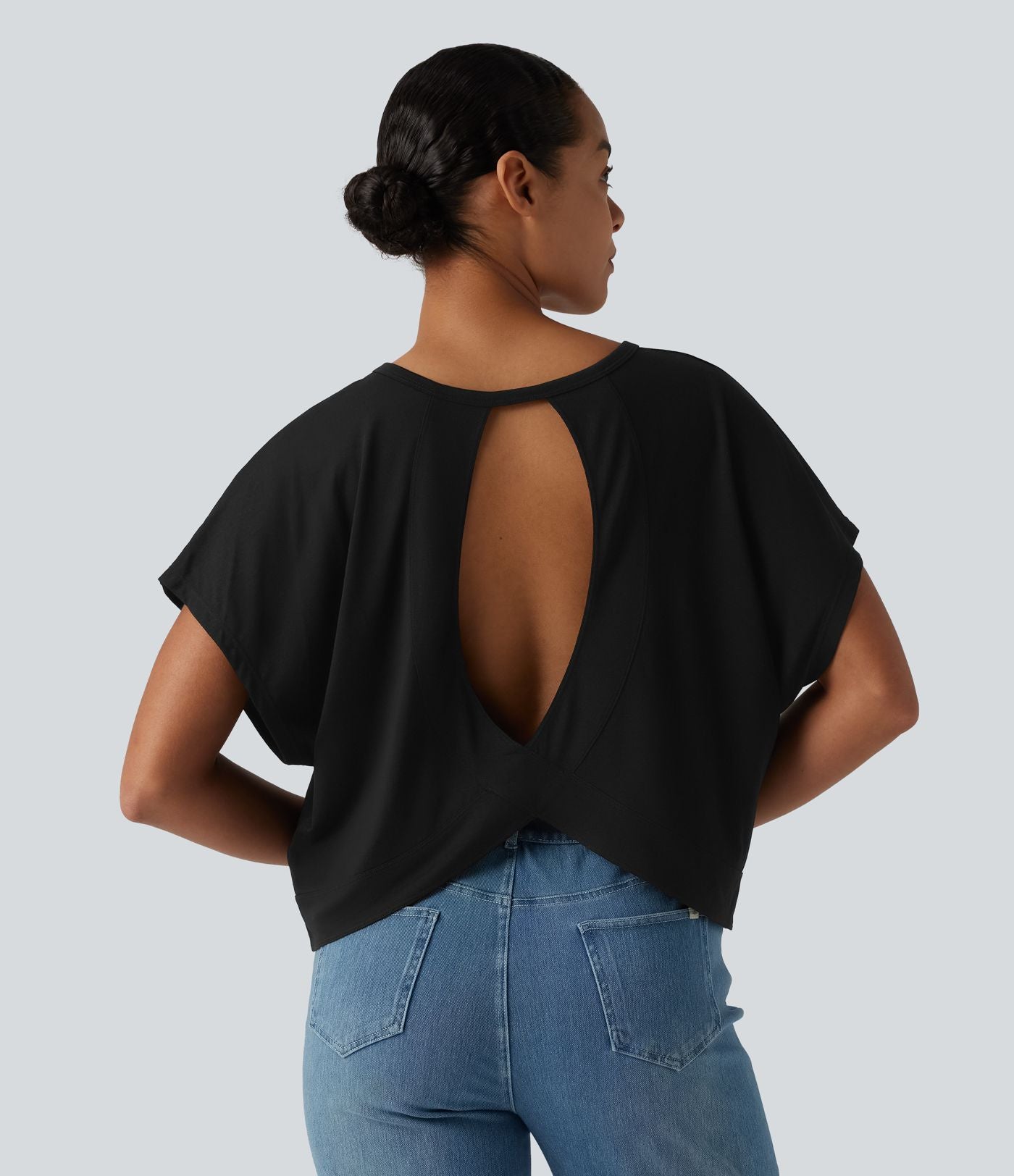 T-shirt décontracté col rond manches courtes chauve-souris