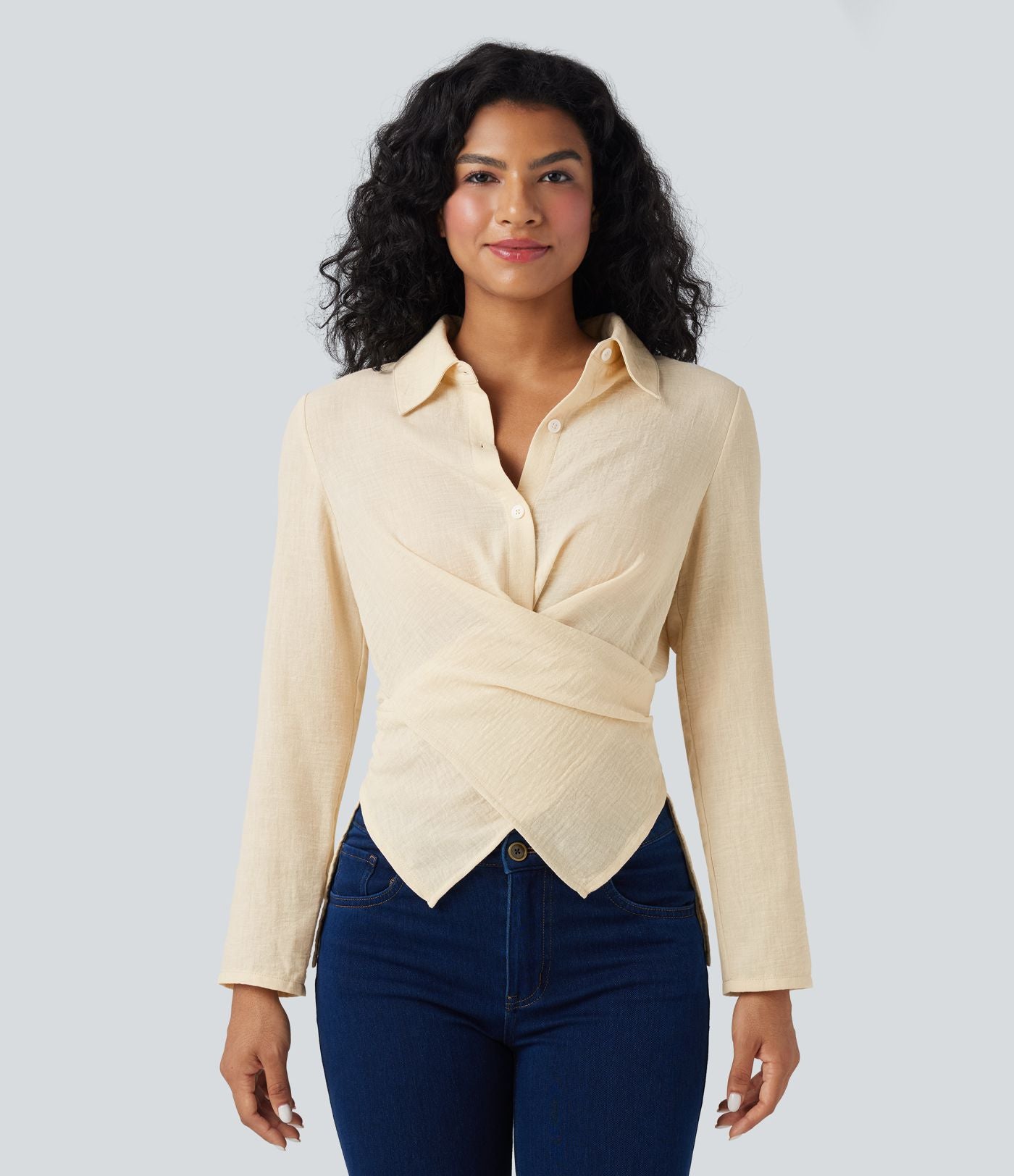 Chemise tailleur portefeuille manches longues avec lien dos