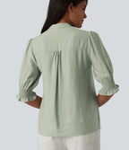Blouse décontractée à col en V et manches courtes bouffantes