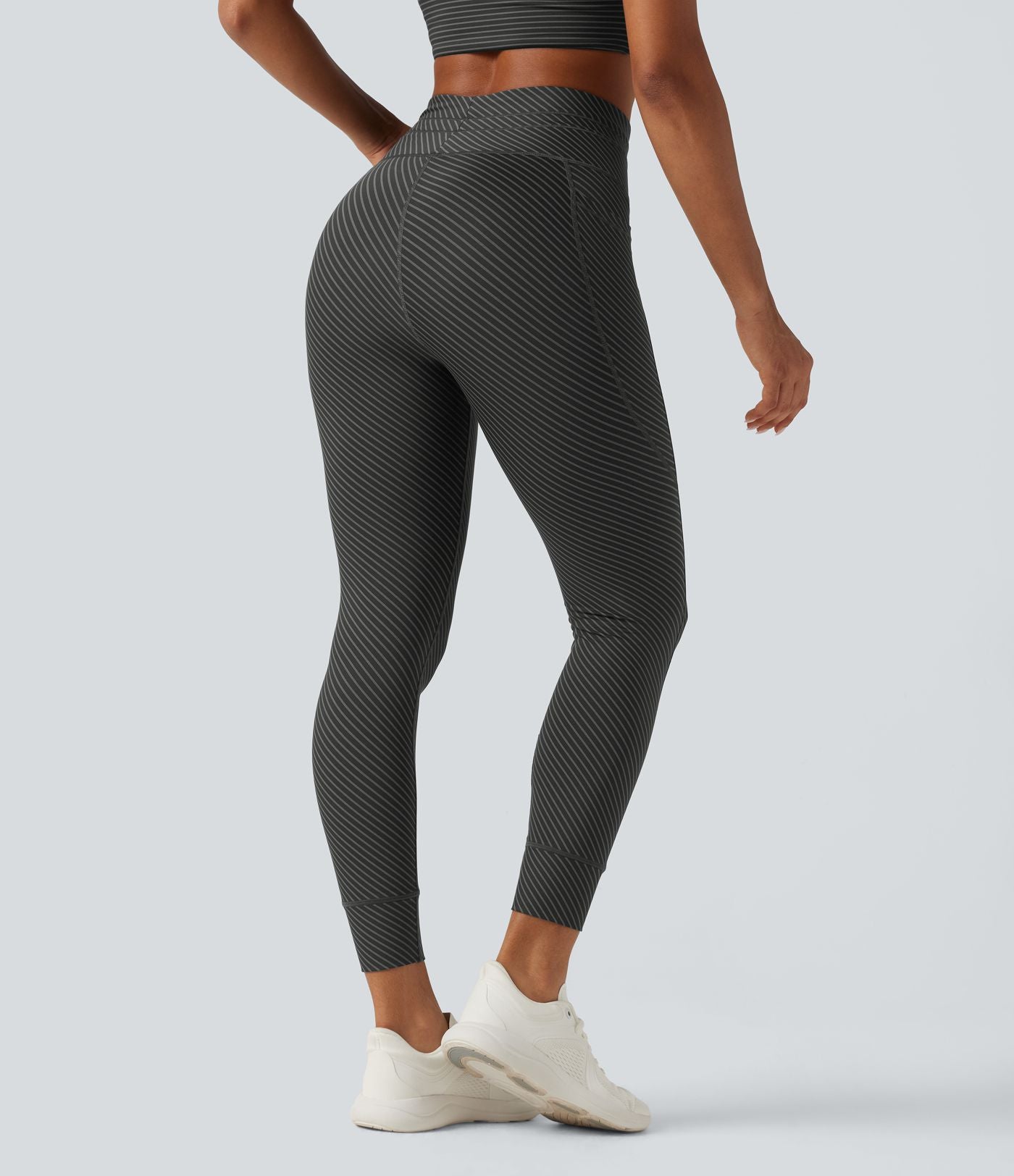 Legging de yoga taille haute en sergé rayé avec cordon de serrage et poches