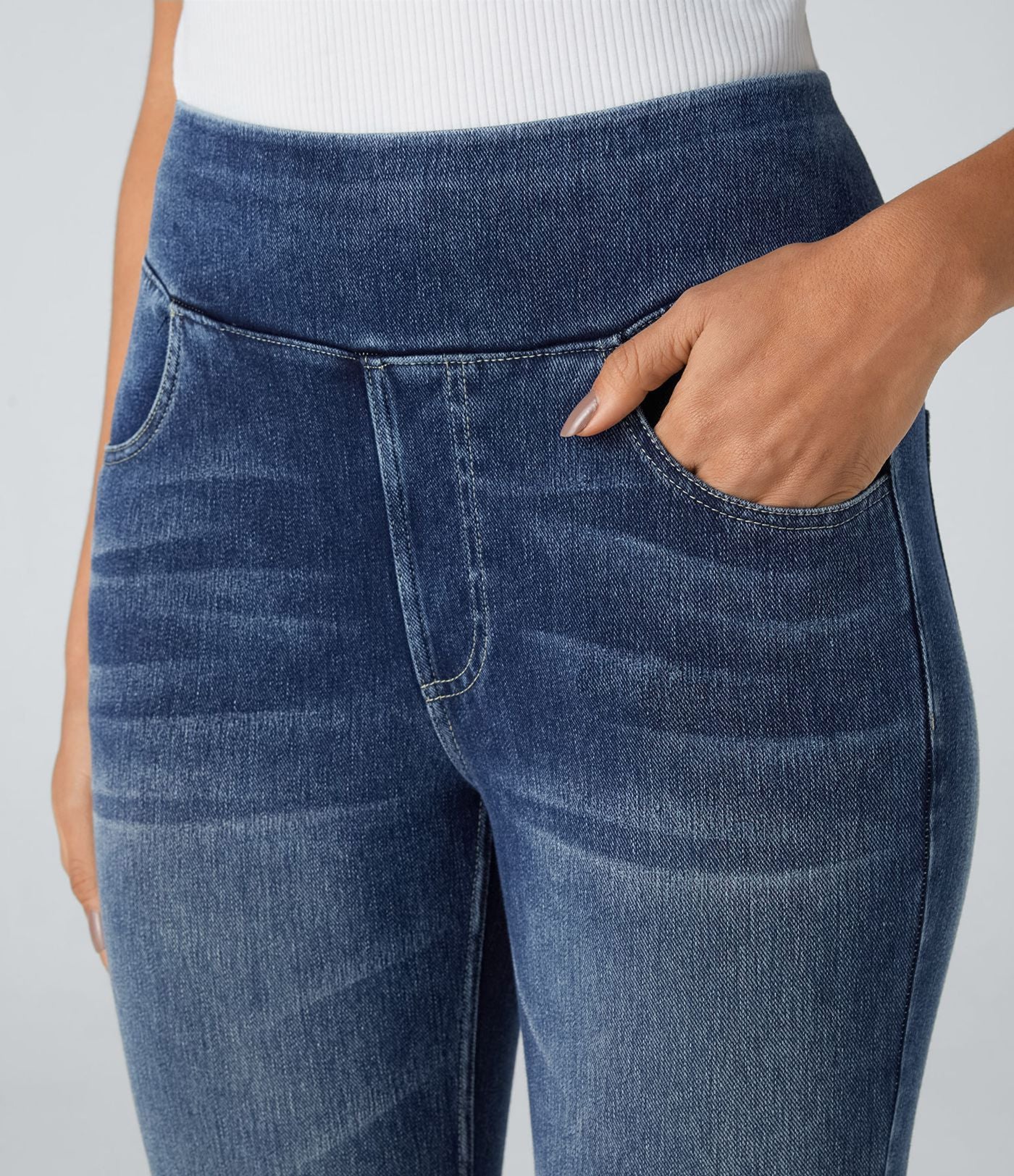 Leggings 7/8 décontractés en denim taille haute avec poches Halara Flex™