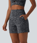 Short de yoga droit Halara UltraSculpt™ imprimé léopard taille haute ventre plat 12,5 cm avec poches