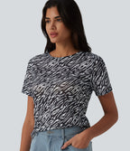 T-shirt casual imprimé zèbre col rond à manches courtes