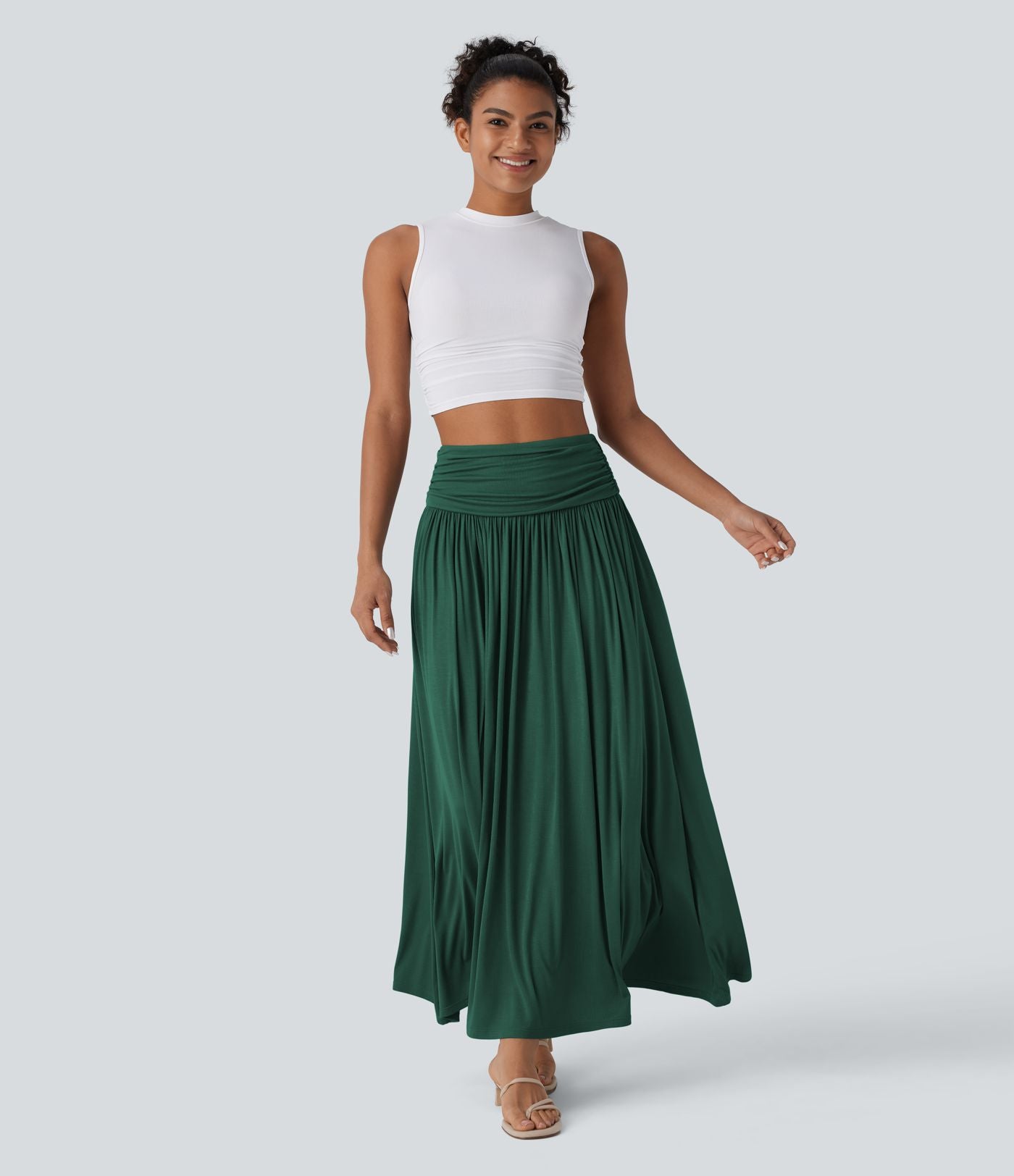 Jupe longue fluide froncée taille haute