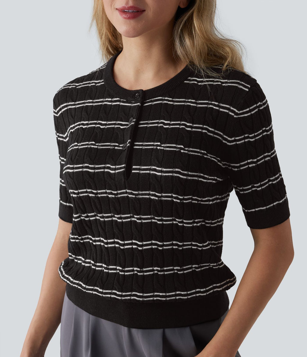 Pull de travail col Henley manches courtes rayé