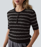Pull de travail col Henley manches courtes rayé