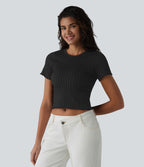 T-shirt crop décontracté OneForm Seamless Flow col rond manches courtes
