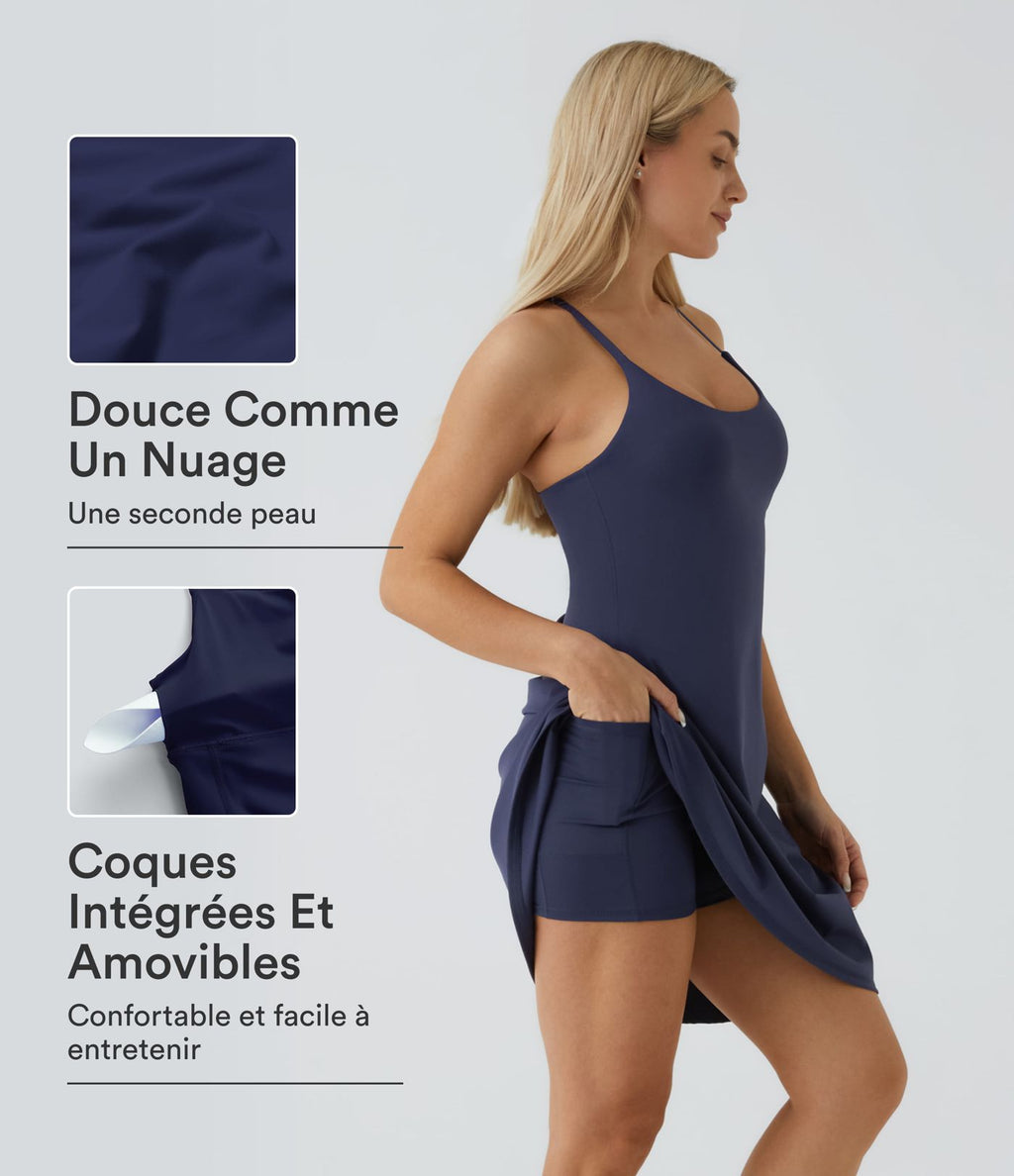 Softlyzero™ Airy Robe Sport de Yoga Plus Longue Dos Nu Découp Bretelles Réglables et Poches