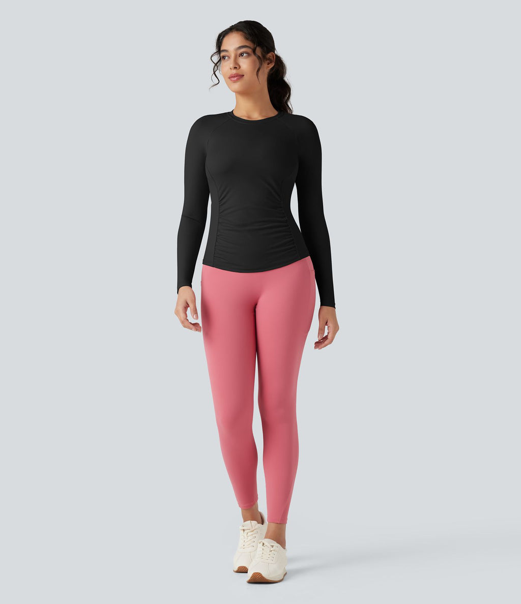 Top de sport yoga ajusté col rond manches longues raglan