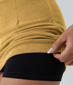 Mini-Jupe Casual en Velours Côtelé 2 en 1 Fermeture Éclair Invisible Taille Haute