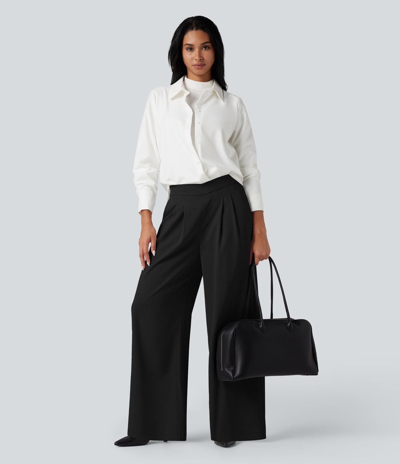 Pantalon tailleur large taille haute croisée avec poches