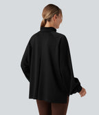 Sweat-shirt col montant à manches longues ourlet asymétrique avec poche