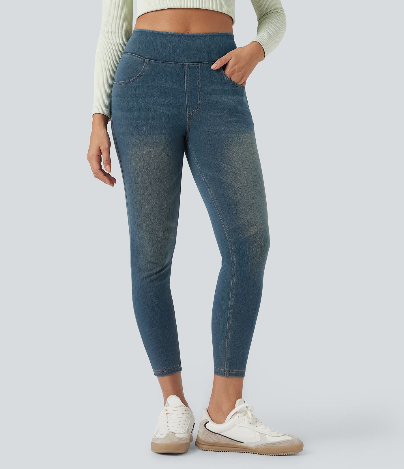 Leggings 7/8 décontractés en denim taille haute avec poches Halara Flex™