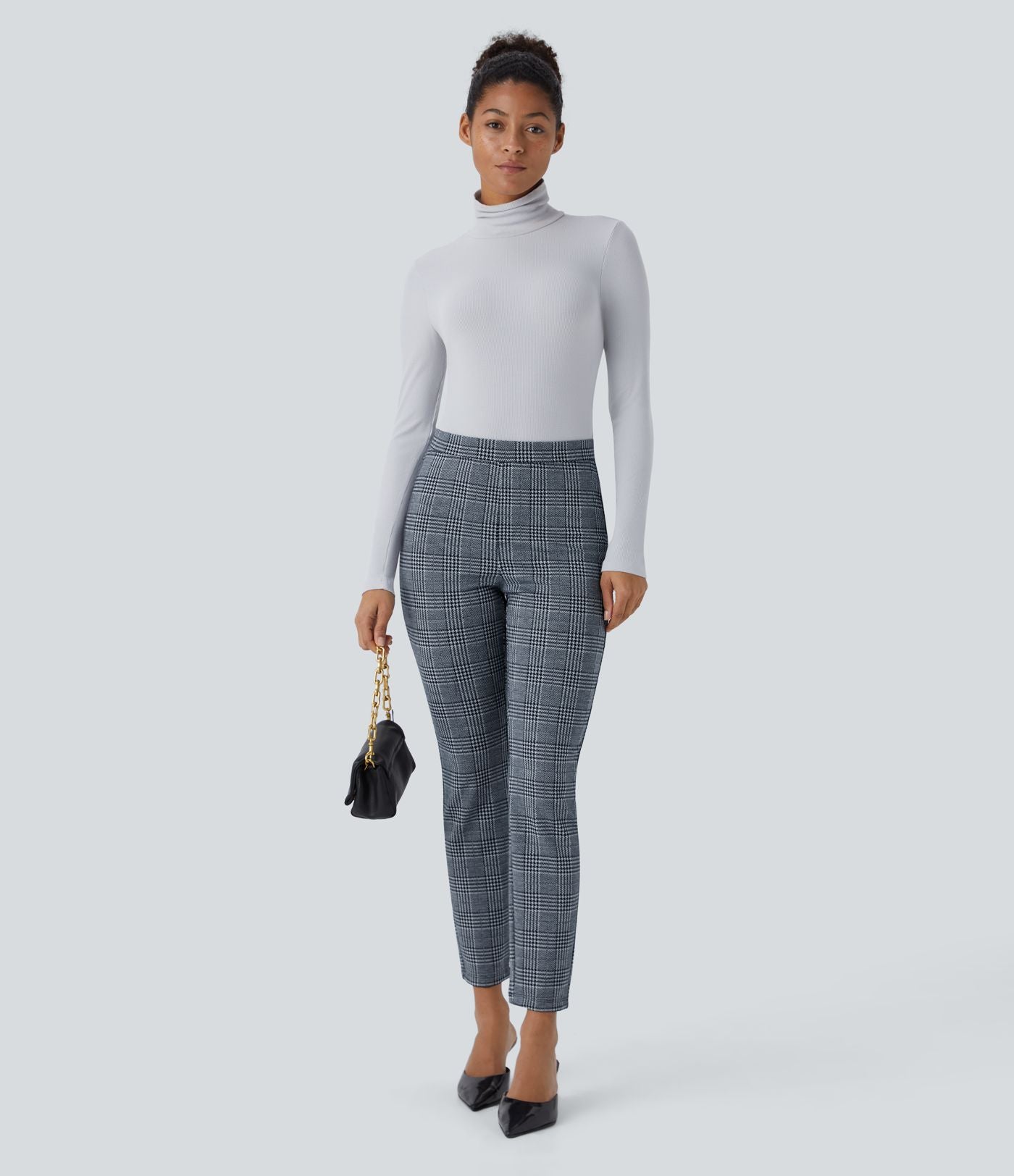 Halara Flex™ Pantalon skinny tailleur taille haute à motif pied-de-poule avec poches arrière