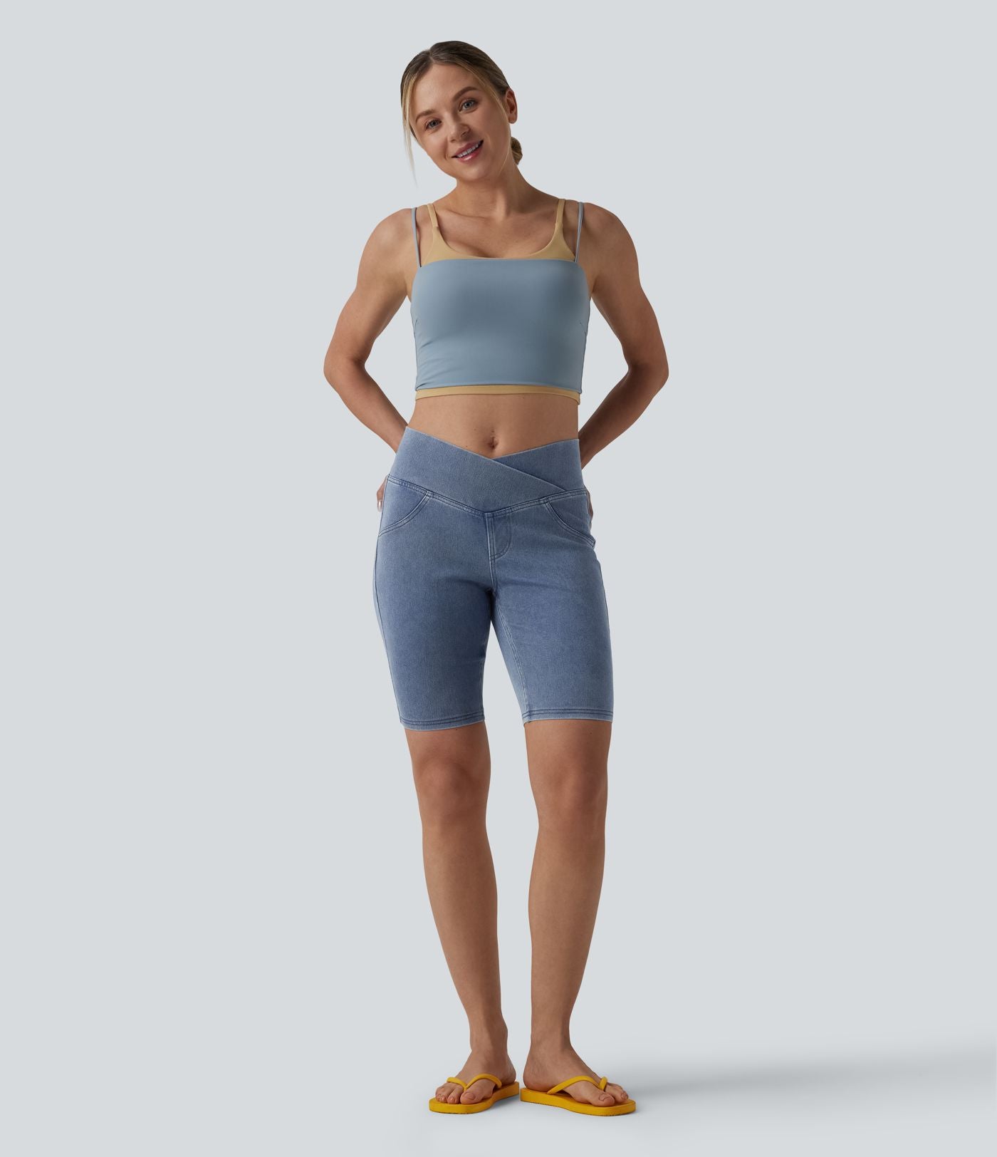 Short denim skinny décontracté Halara Flex™ croisé taille mi-haute 23 cm avec poches