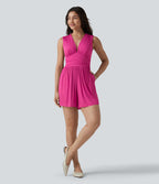Combishort casual côtelé sans manches col V, fronces et soutien-gorge intégré, avec poches – Easy Peasy