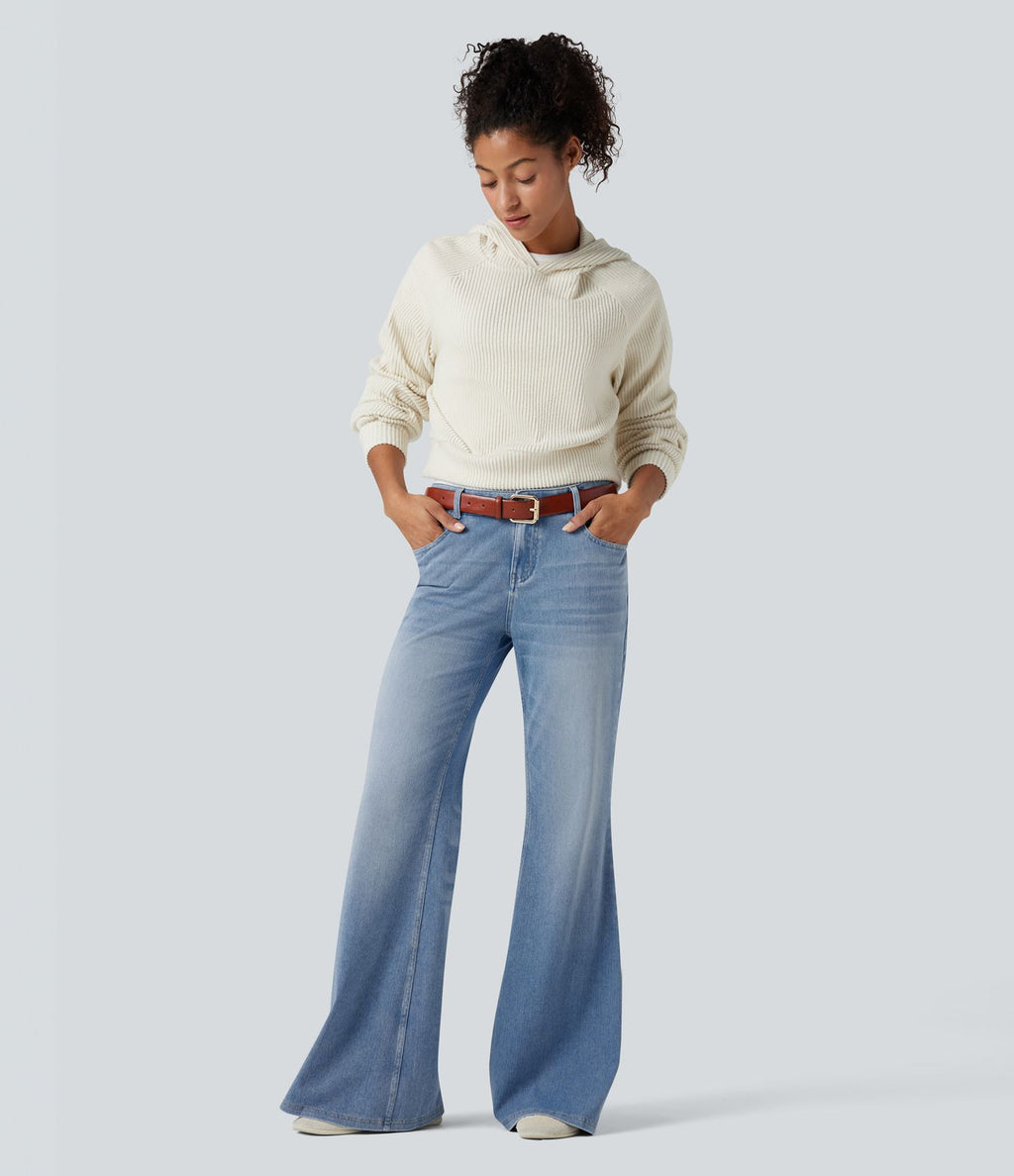 Halara Flex™ Jean évasé décontracté délavé taille basse avec poches