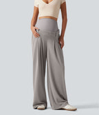 Pantalon de grossesse large esprit bureau Halara Flex™ taille très haute en tissu gaufré avec poches
