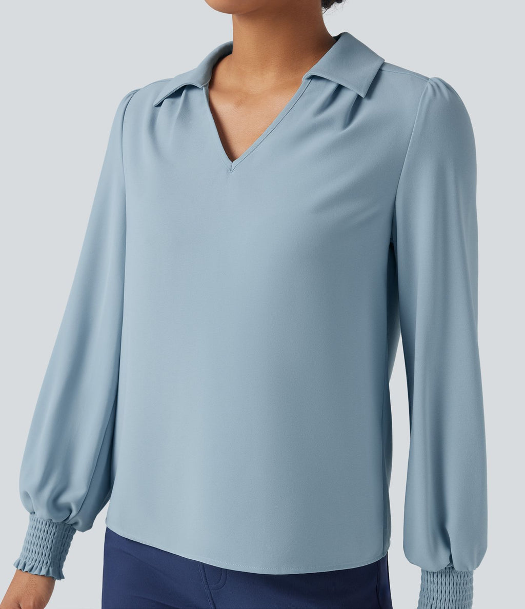 Chemise mousseline anti-froissement col V manches longues