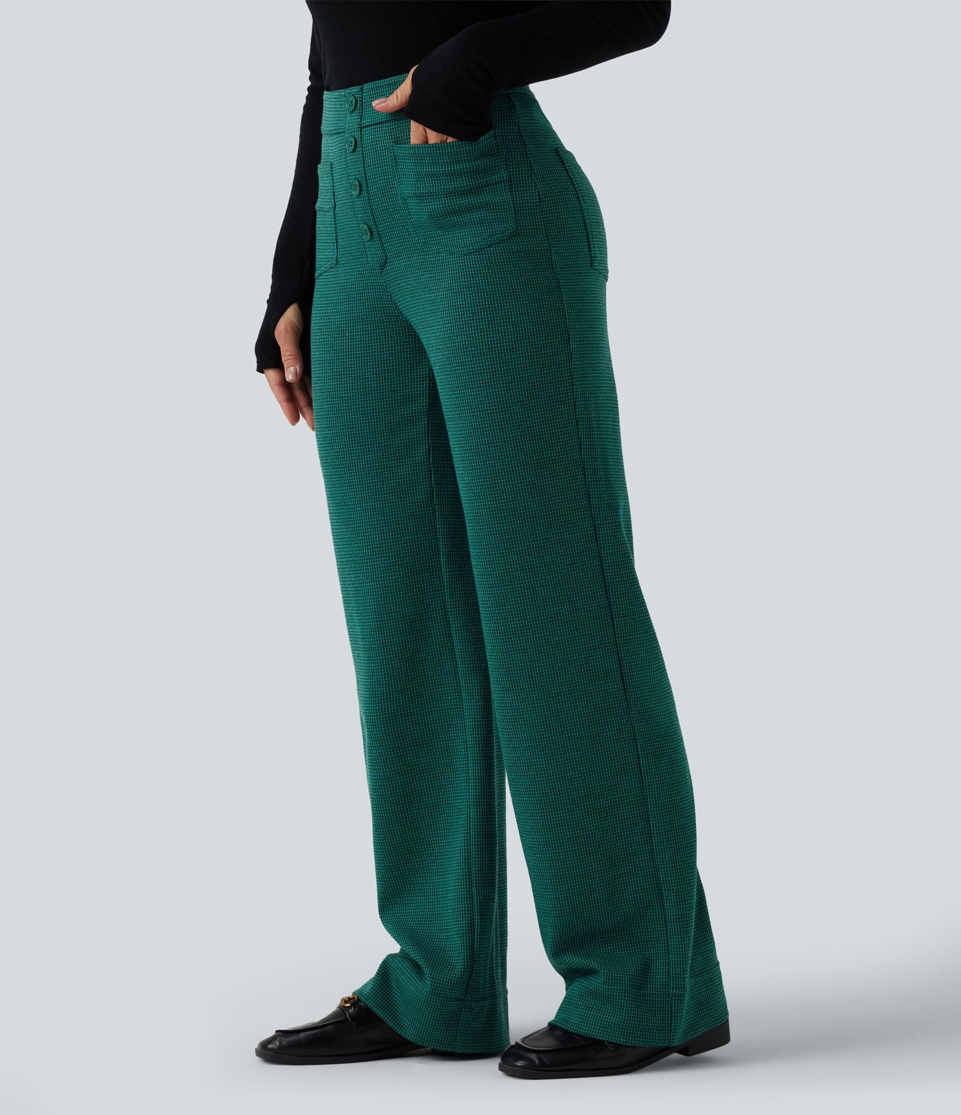 Halara Flex™ Pantalon tailleur pied-de-poule coupe droite taille haute avec poches