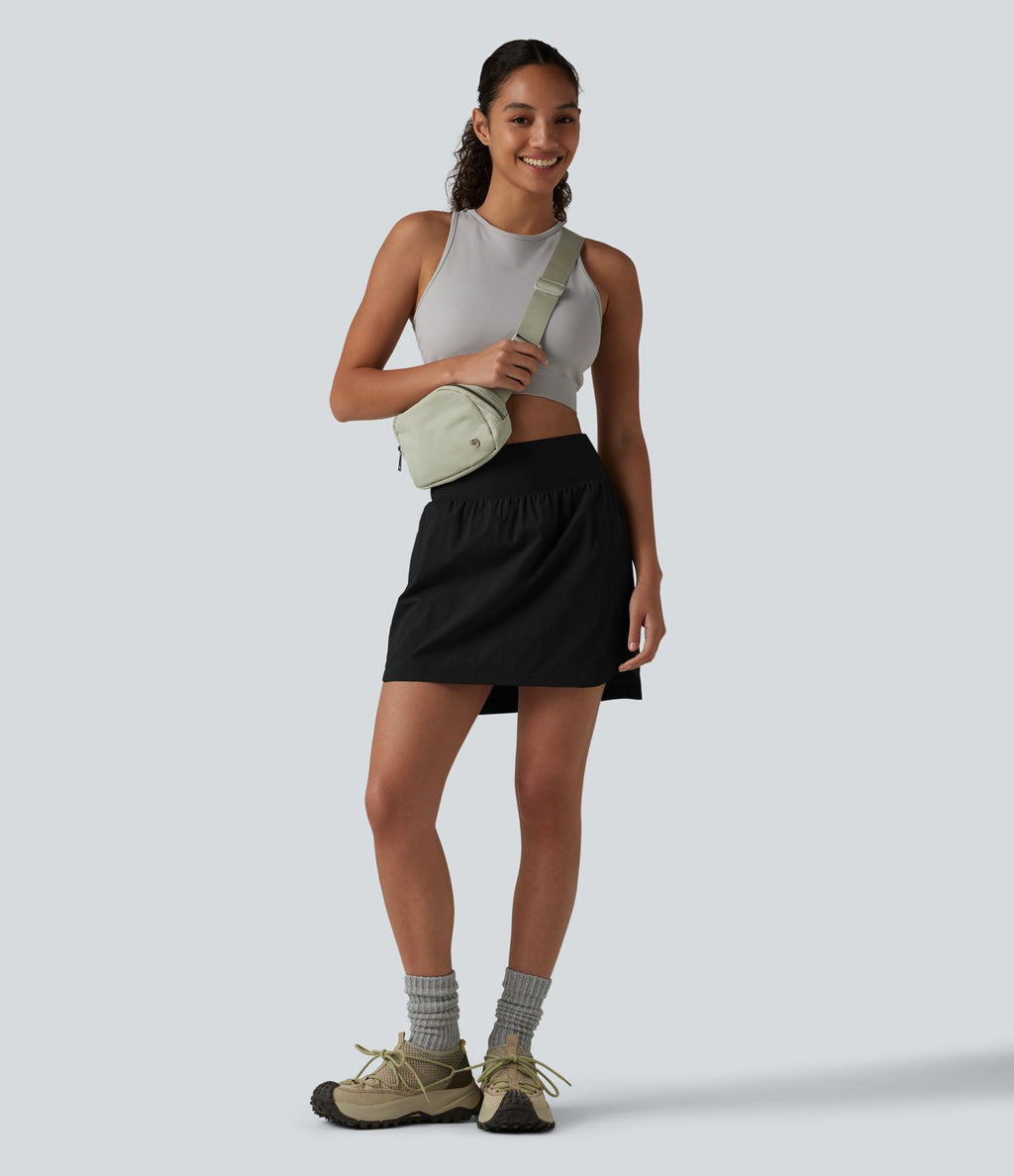 Jupe-short mini 2-en-1 taille haute ourlet arrondi avec poches pour la randonnée