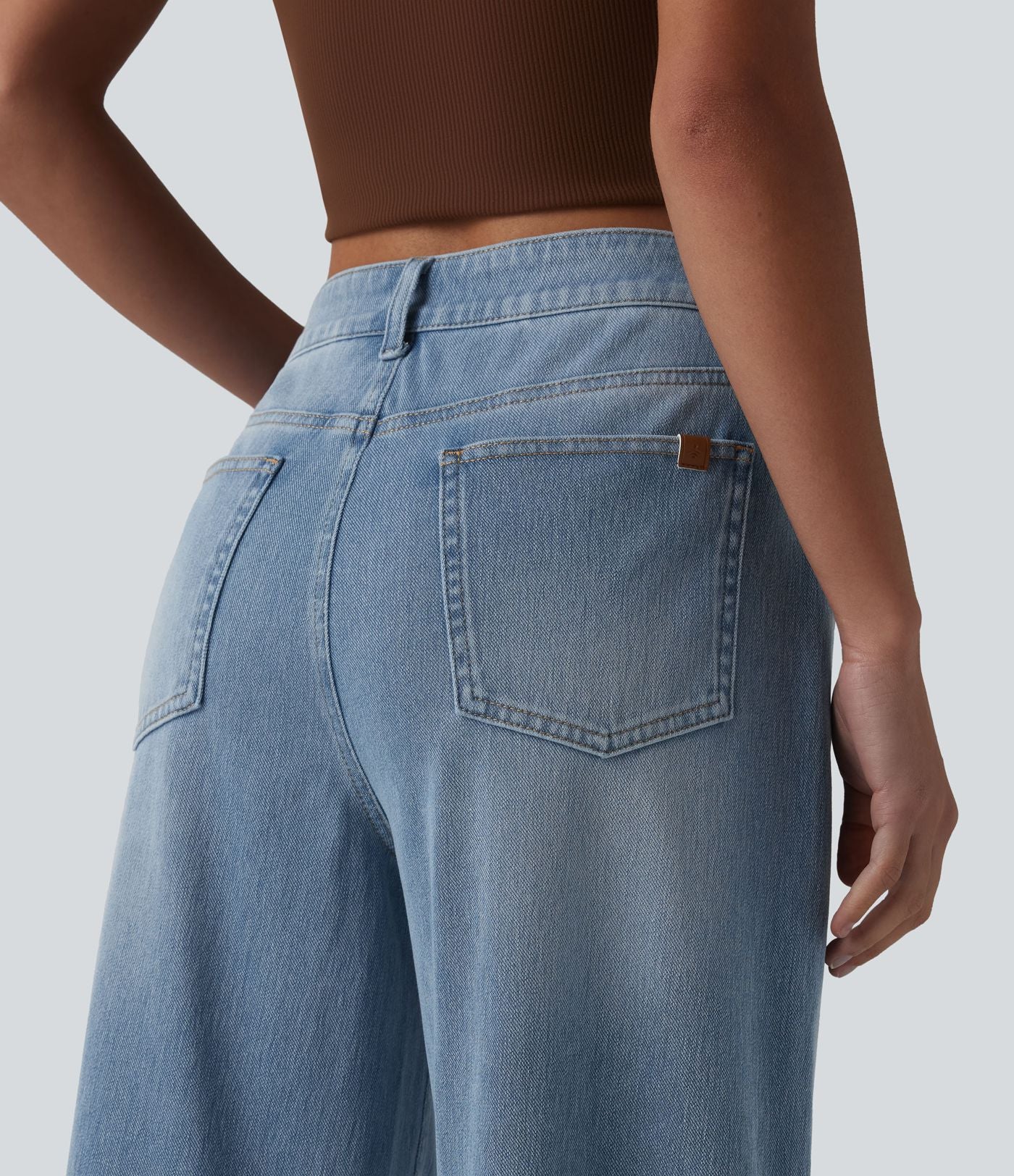Jean Halara Flex™ mi-taille large ample délavé décontracté avec poches