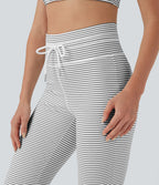 Pantalon de yoga évasé à rayures, taille haute, cordon et poches