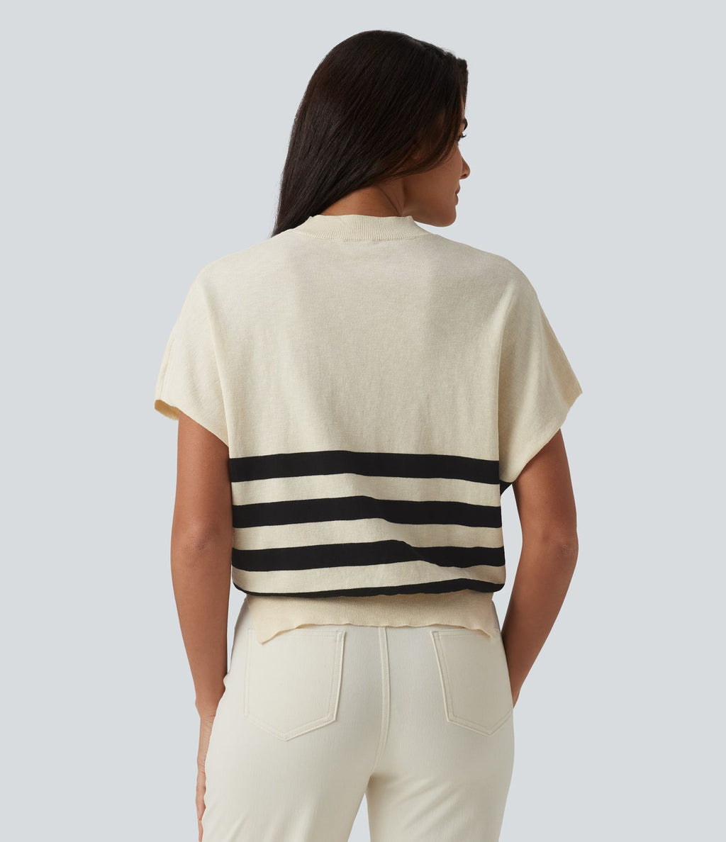 Pull casual col rond manches courtes à rayures