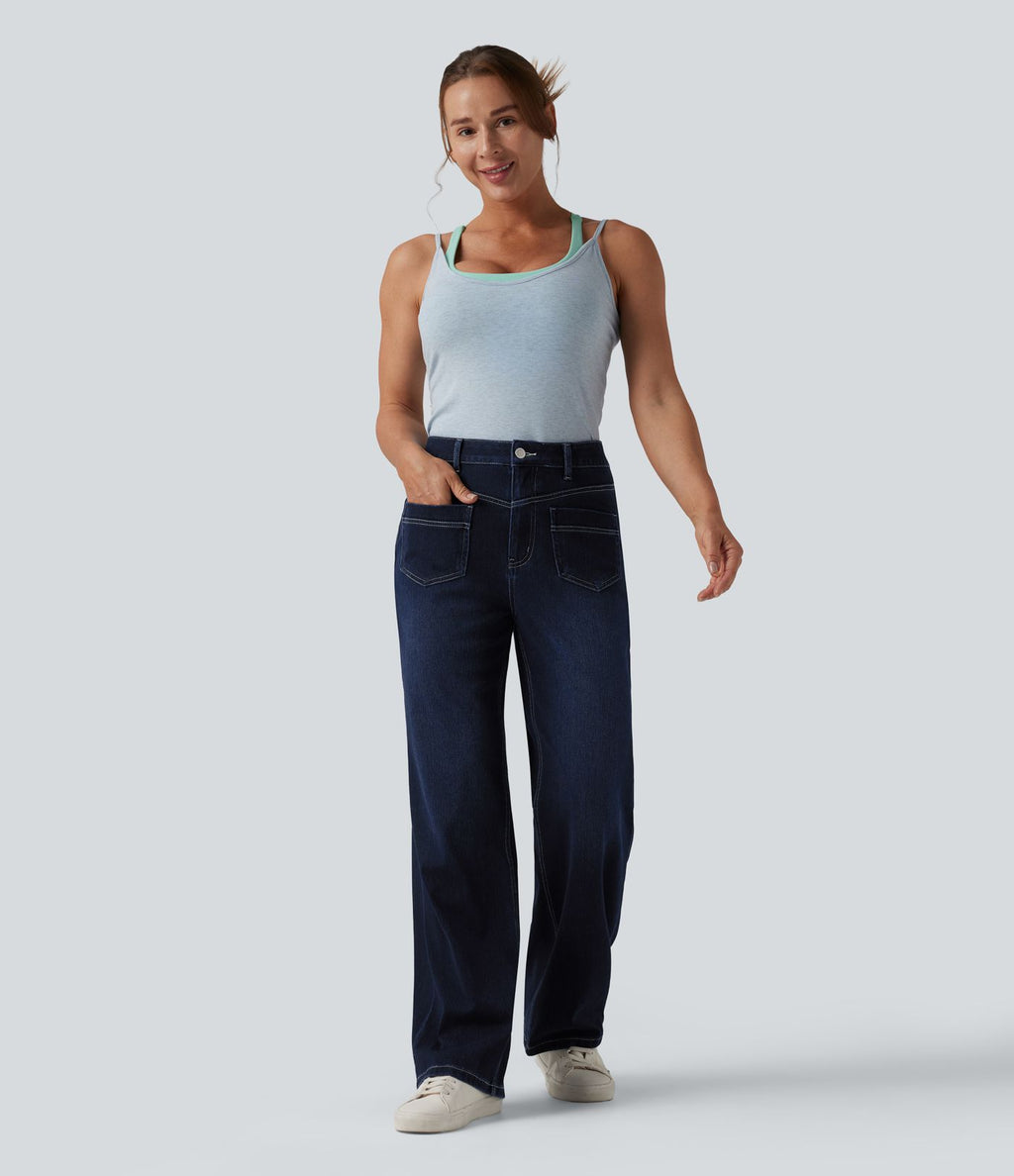 Halara Flex™ Jean coupe droite décontracté taille mi-haute avec poches