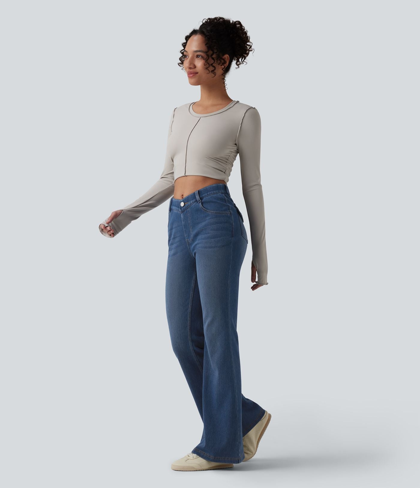 Jean Halara Flex™ taille haute en V évasé décontracté avec poches
