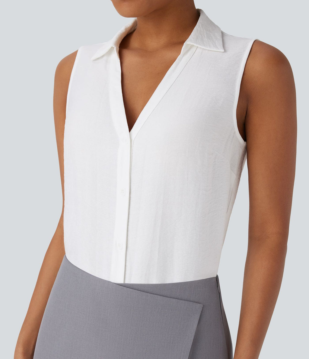 Chemise de travail sans manches à col V et boutons