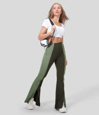 Pantalon Casual Évasés Taille Haute Contrôle du Ventre Ourlet Fendu et Color Block