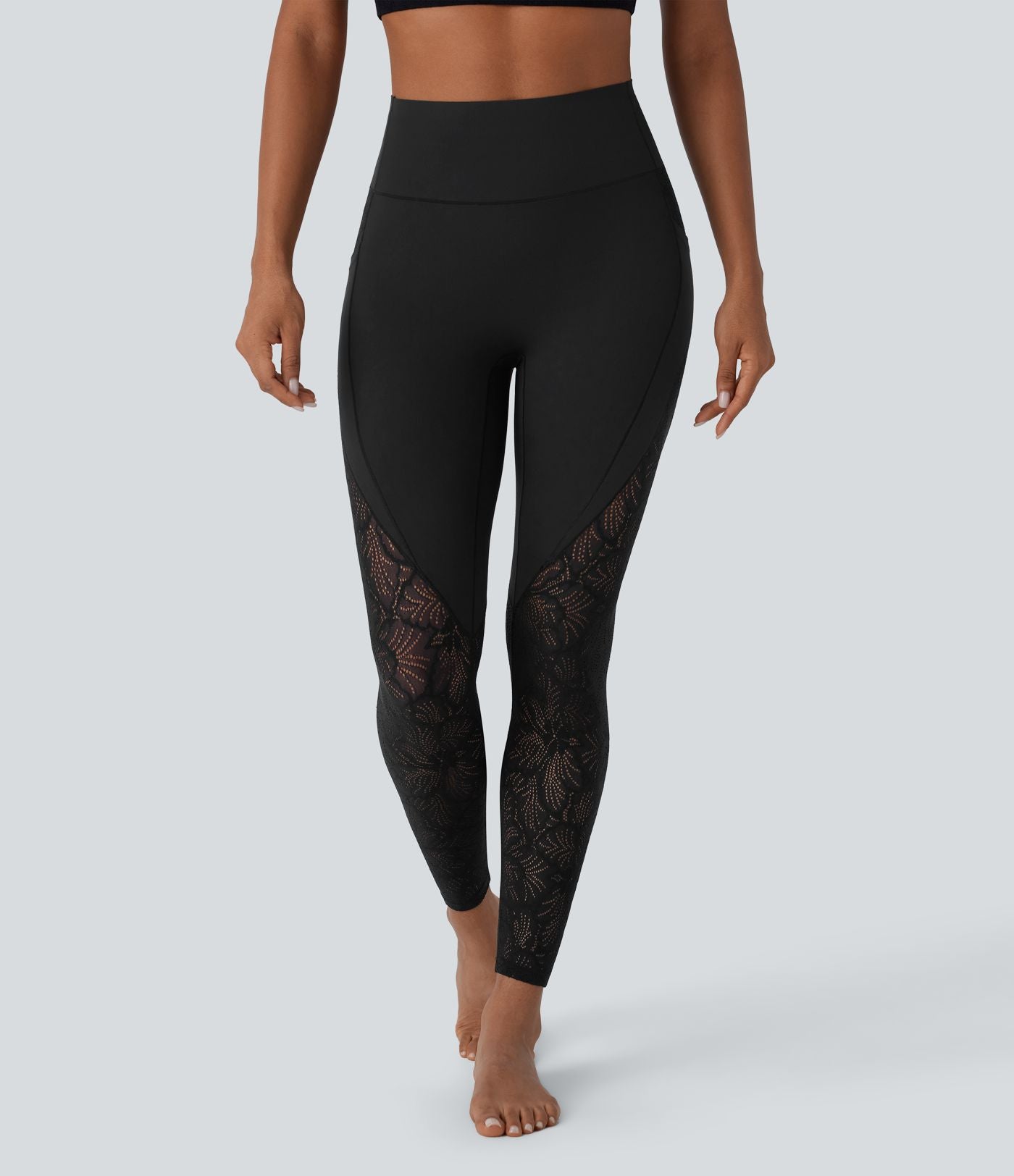 Legging de yoga 7/8 Softlyzero™ taille haute avec dentelle contrastée et poches latérales-UPF50+