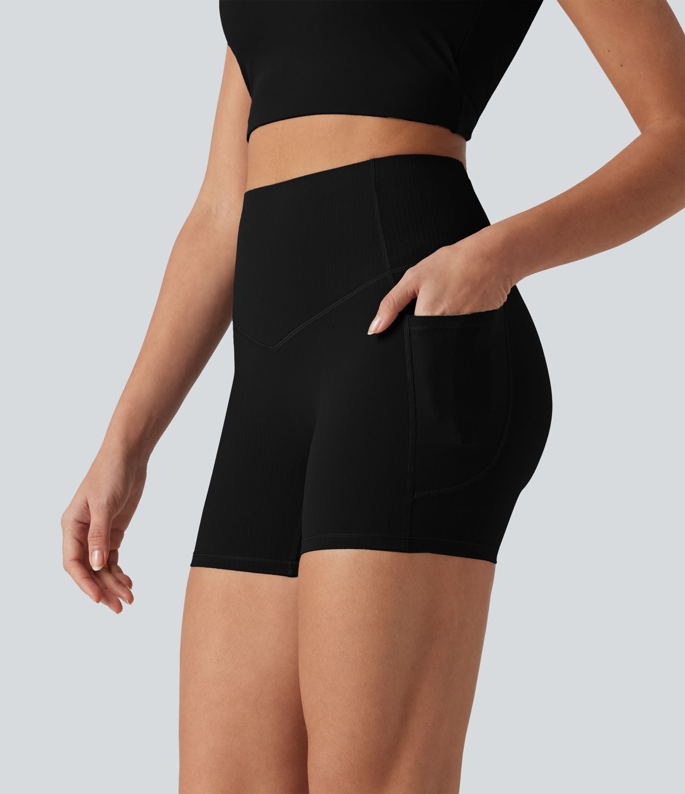 Short cycliste de yoga gainant côtelé taille haute UltraSculpt™ 12,5 cm avec poches