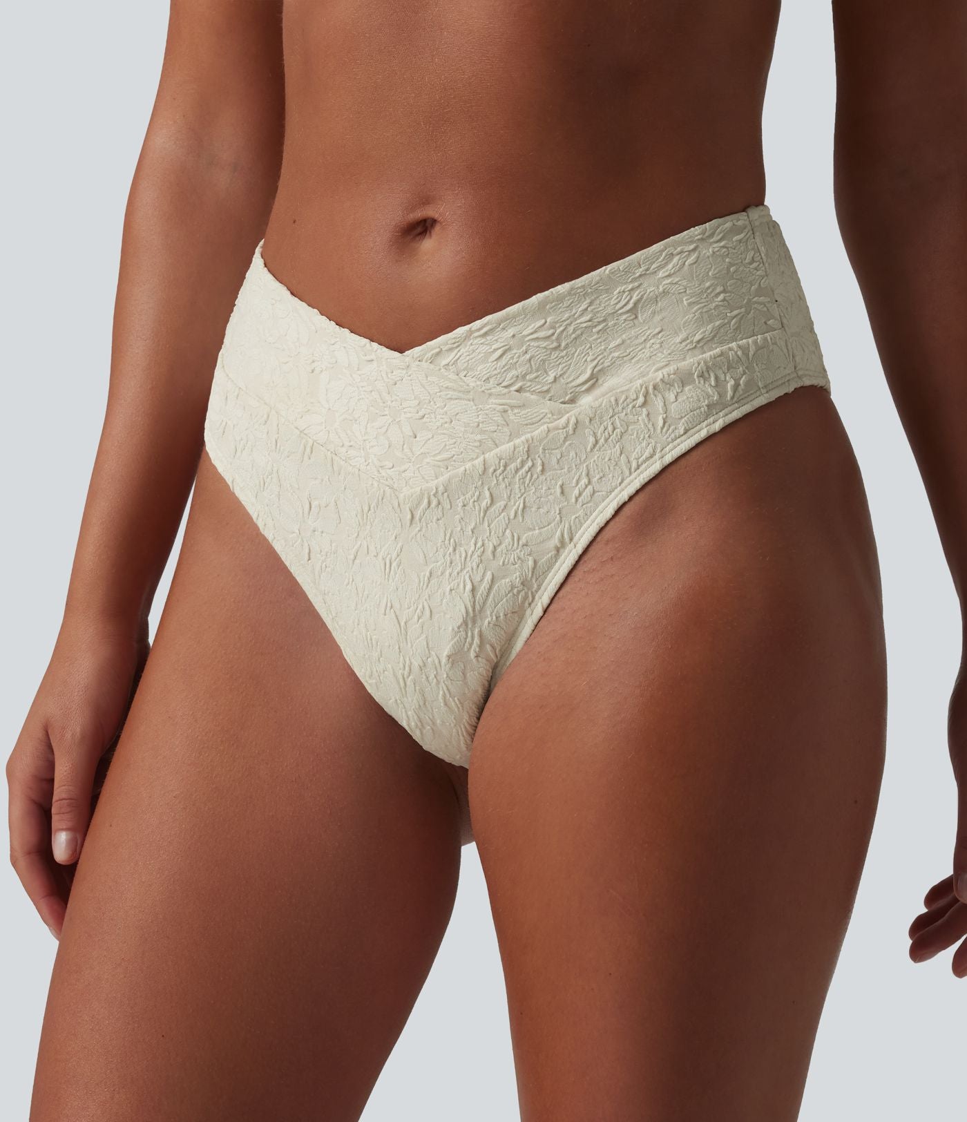 Bas de bikini jacquard croisé taille mi-haute