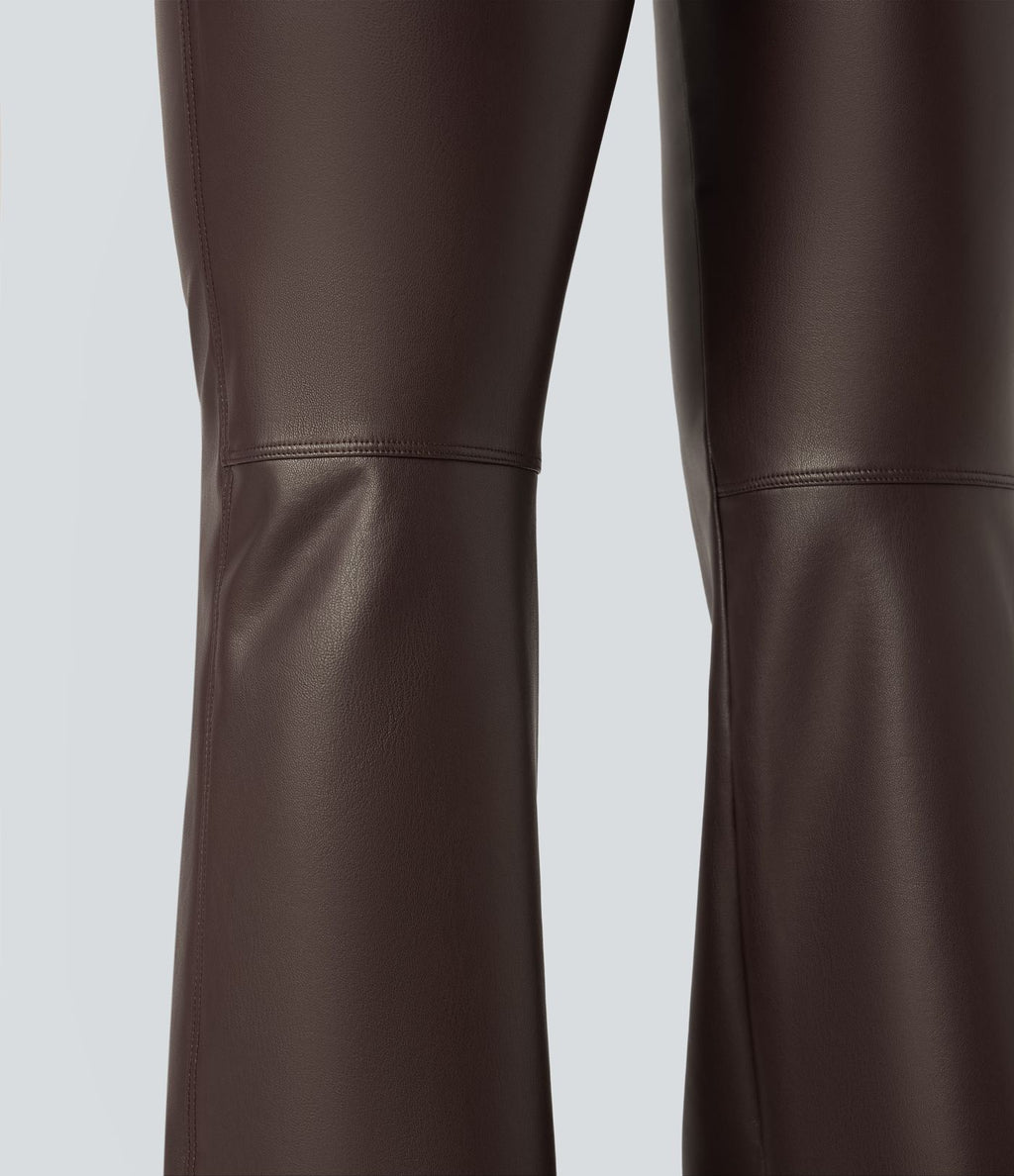 Pantalon évasé asymétrique polaire PU gainant extensible taille haute avec poches