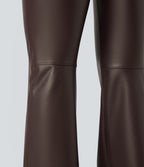 Pantalon évasé asymétrique polaire PU gainant extensible taille haute avec poches