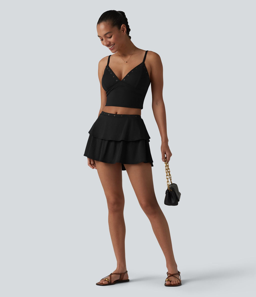 Jupe mini décontractée SoftlyZero™ Airy à volants 2-en-1 taille mi-haute effet frais InstantCool détails œillets avec poche