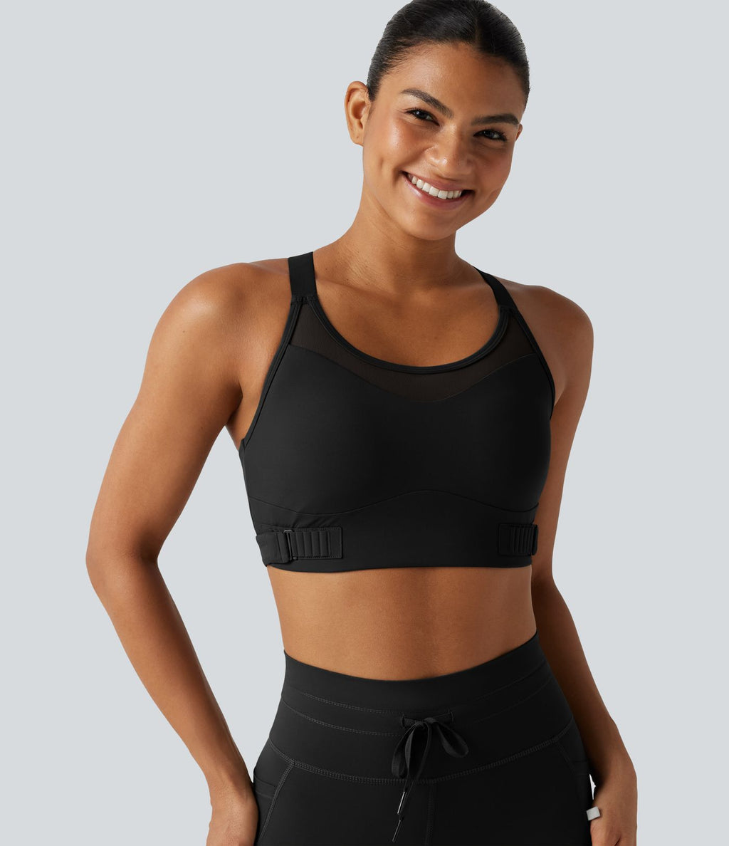 Brassière de sport à maintien moyen avec dos croisé, boucle réglable et brassière intégrée en mesh respirant, effet frais InstantCool, séchage rapide, protection solaire UPF50+