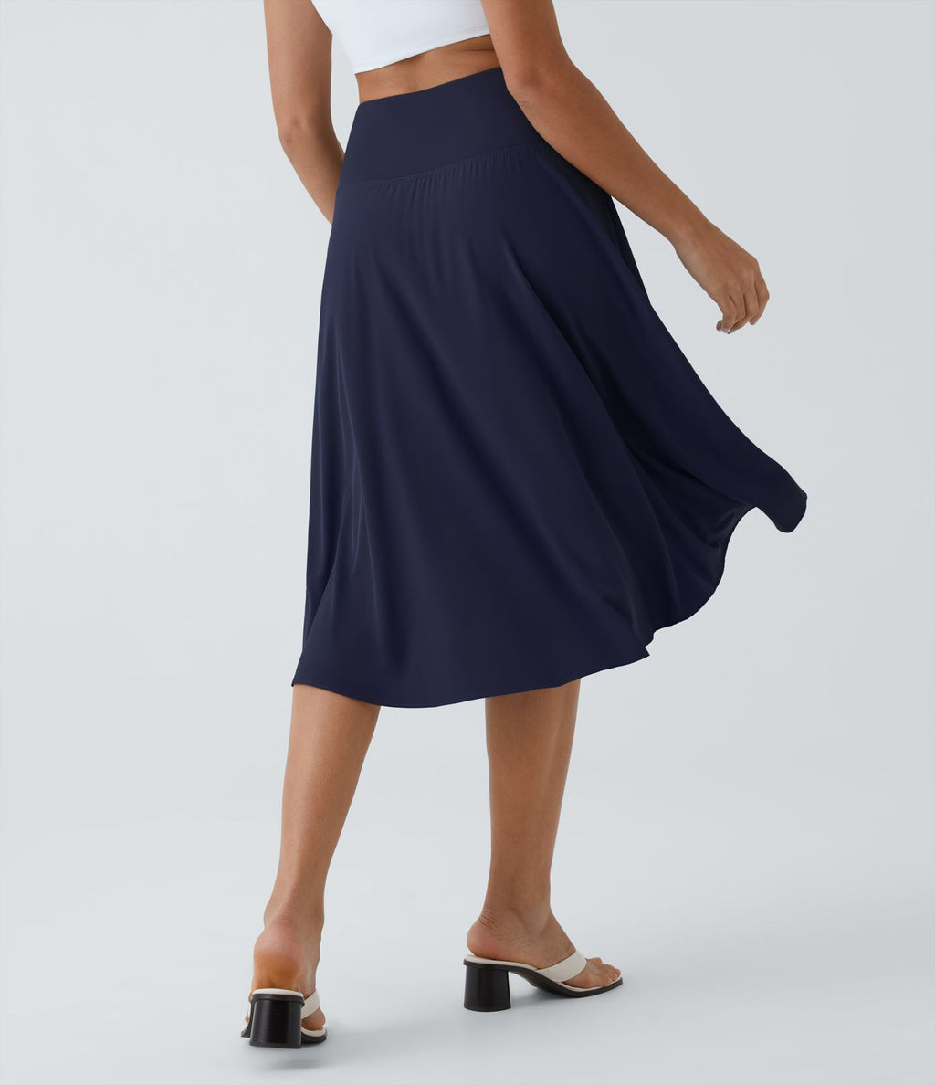 Breezeful™ Jupe Danse Fluide 2-en-1 à Taille Haute Volants Asymétriques Haut-Bas et Séchage Rapide