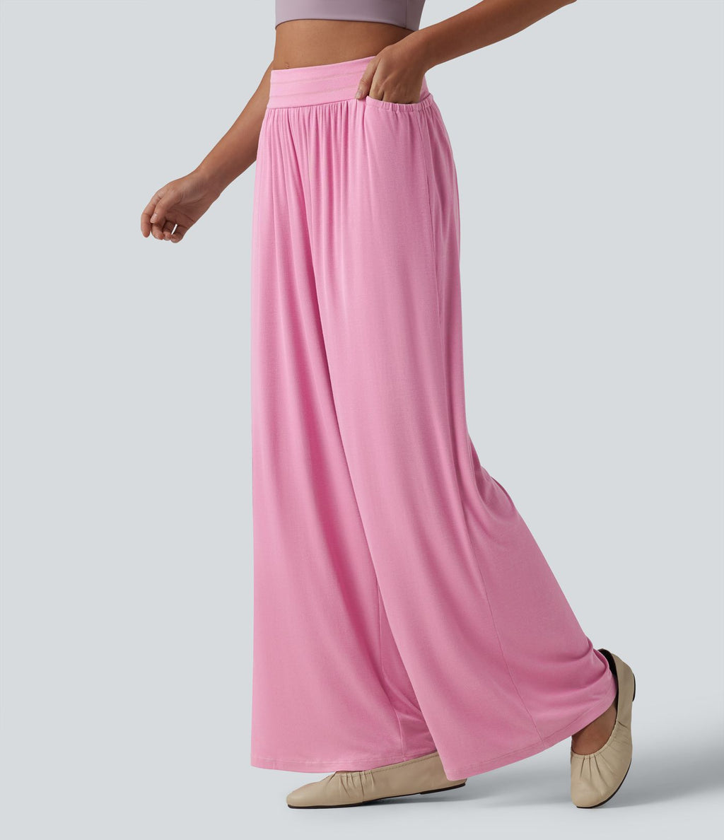 Pantalon ample décontracté côtelé taille haute ventre plat avec poches