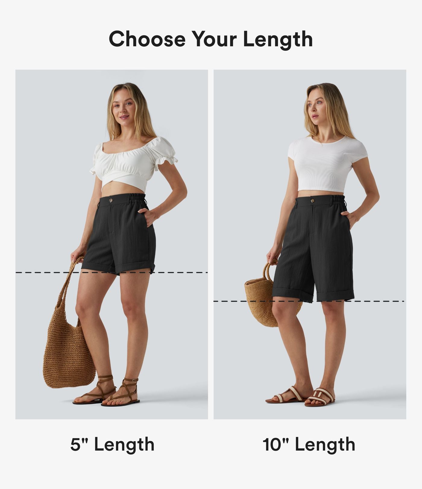 Short resort 12,5 cm taille haute effet lin avec ourlet roulotté et poches