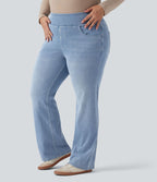 Jean décontracté Halara Flex™ grande taille bootcut taille haute en maille extensible délavée avec multiples poches