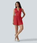 Combishort casual côtelé sans manches col V, fronces et soutien-gorge intégré, avec poches – Easy Peasy