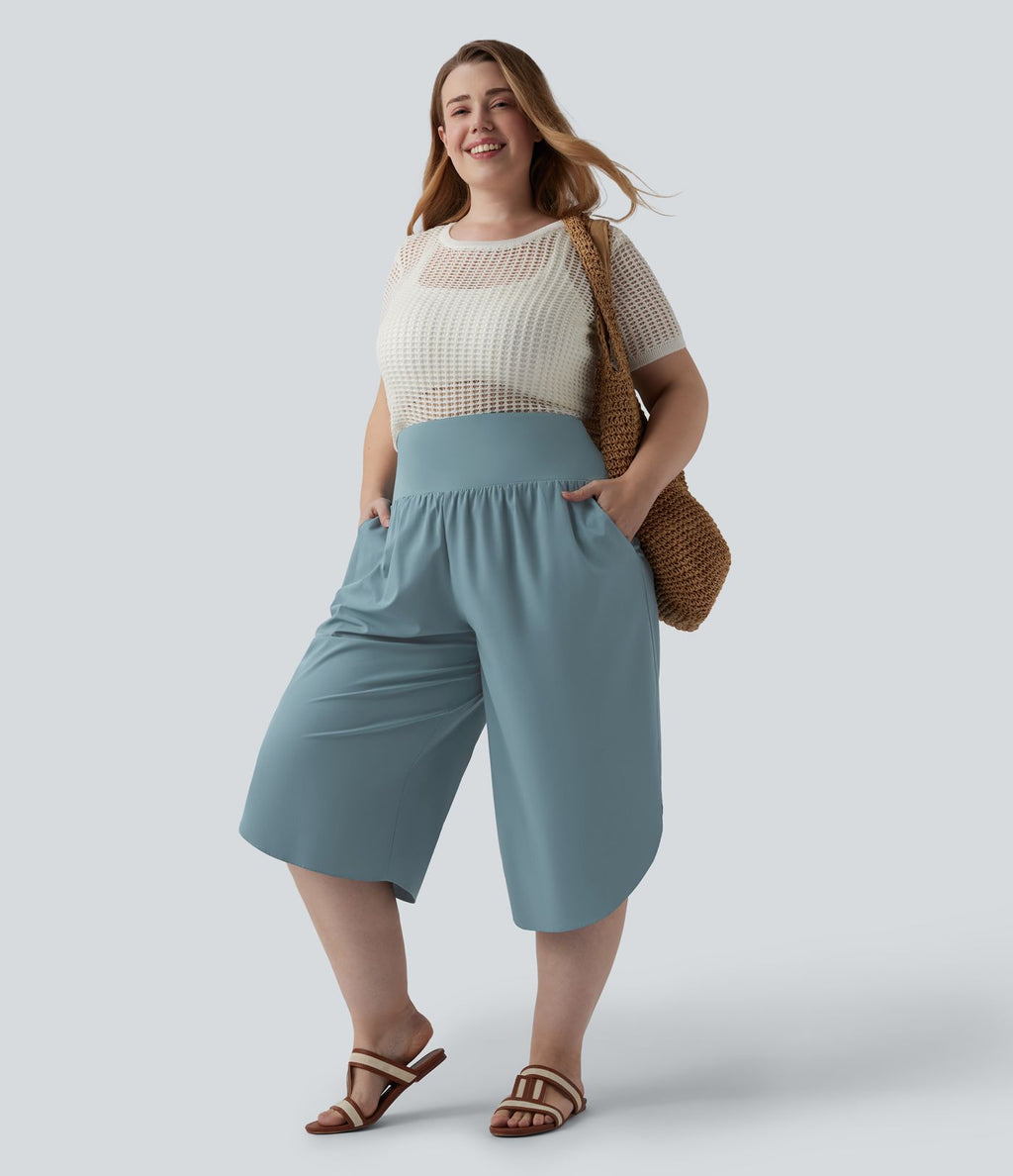Pantalon capri grande taille Breezeful™ taille haute gainant à ourlet arrondi séchage rapide avec poches