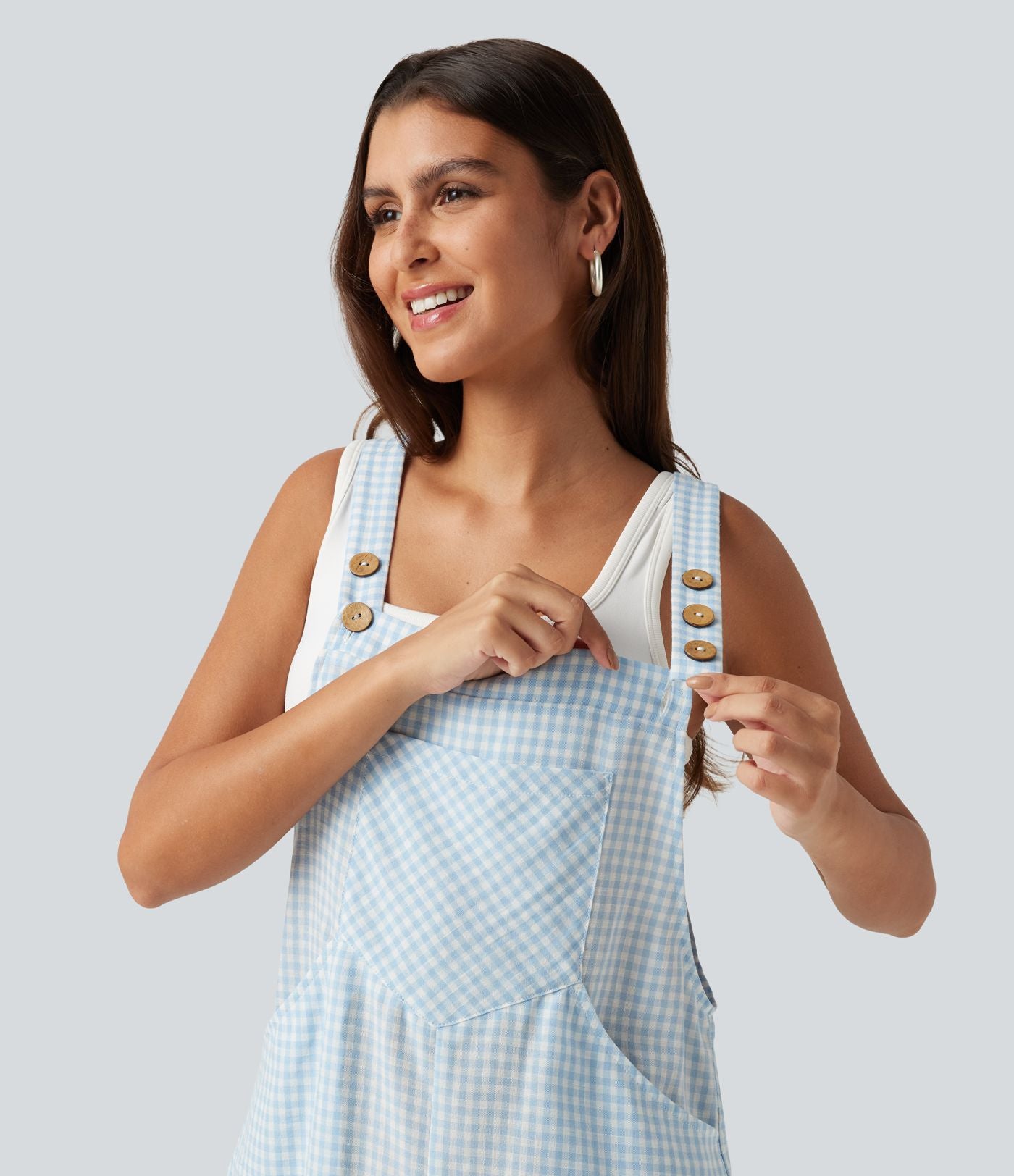 Salopette-short casual effet lin à carreaux avec poches